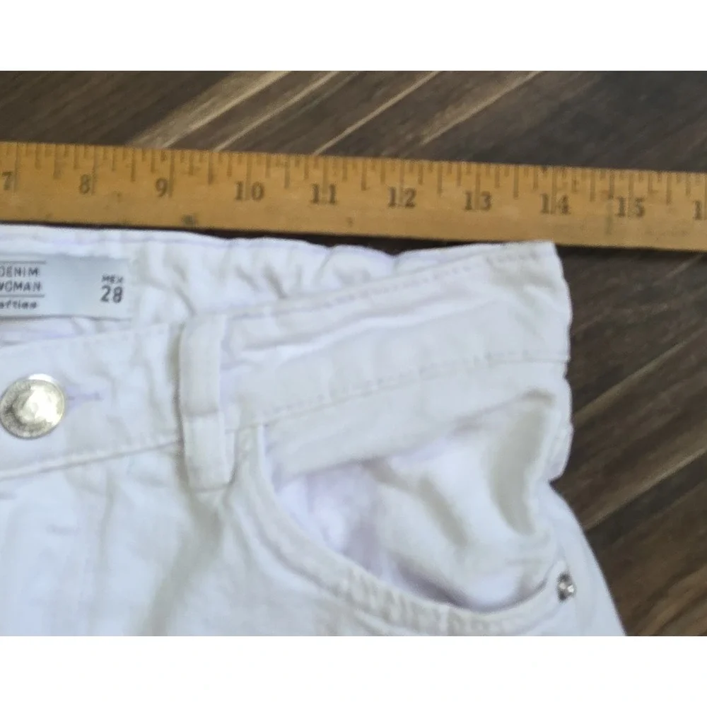 Lefties white Denim Women's 6/8 Wide Leg Raw Hem Distressed Jeans Y2K streetwear
